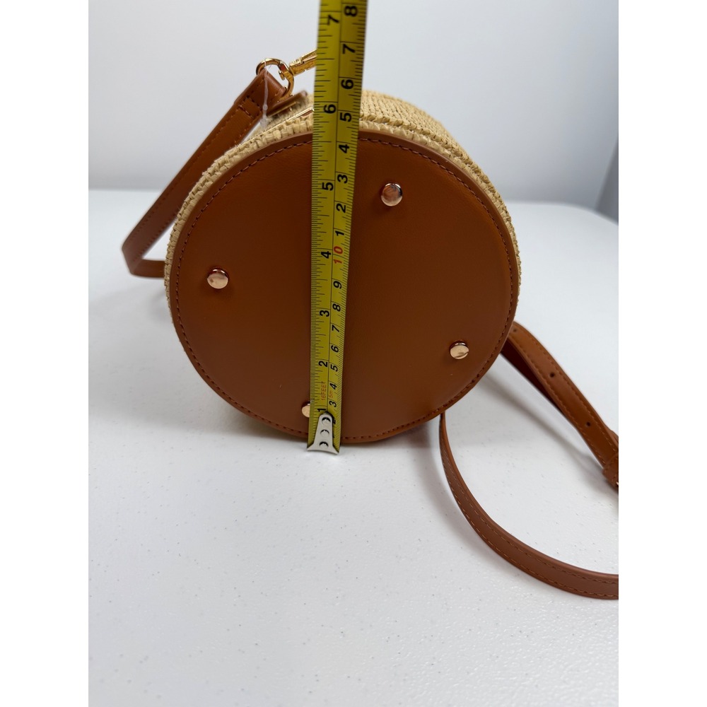 Rachel Zoe Straw Bucket Bag Tan Faux Leather Studded Crossbody Handbag NEW - Picture 7 of 11